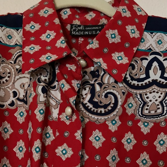 Vintage Pleated Print Dress with elastic stretch waist and matching belt Size 14 - Picture 5 of 8